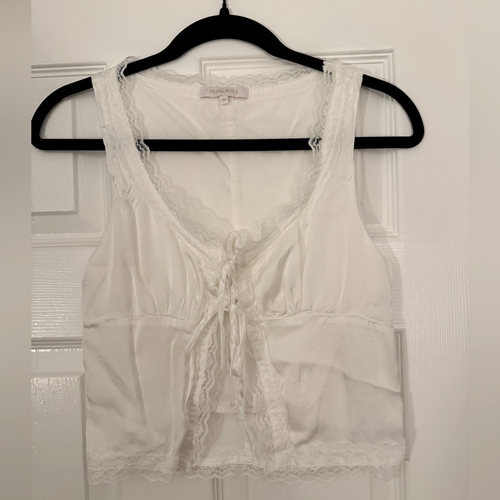 Tie front Olivaceous white shirt